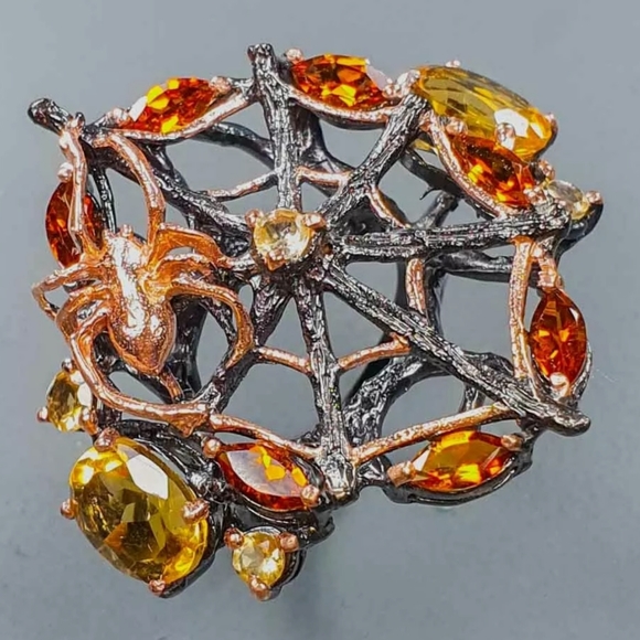 Citrine sterling Rosegold Spiderweb 🕸 ring sz8 - Picture 4 of 13